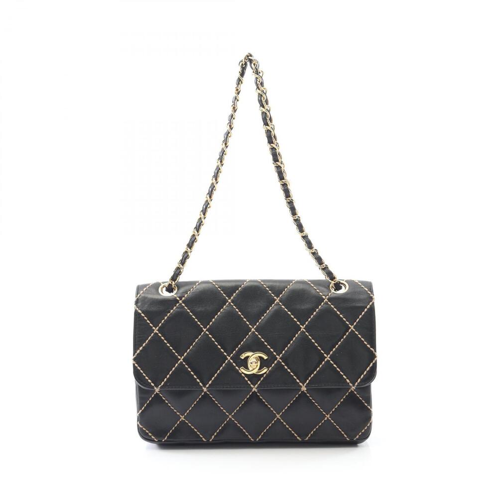 Chanel Wild Stitch Shoulder Bag Lambskin Sheepskin Black